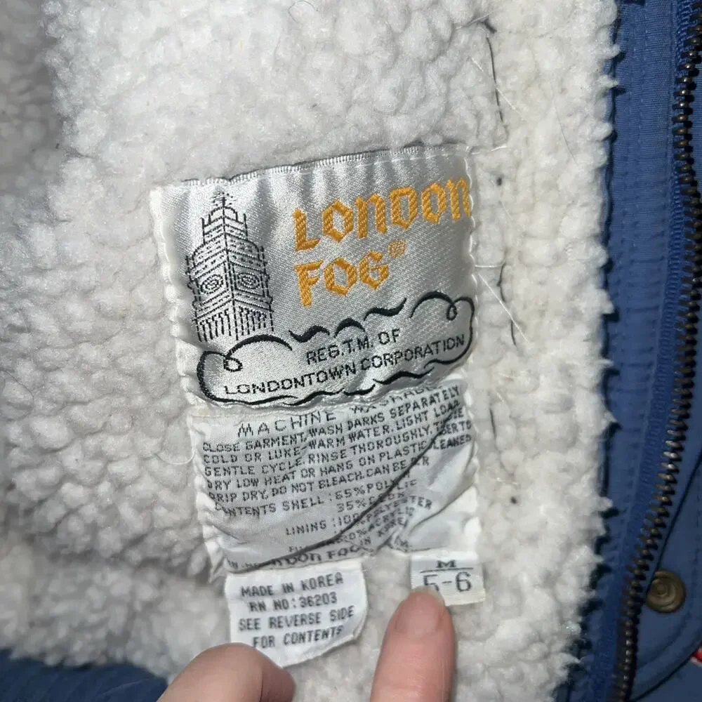 London‎ Fog Child's Bomber Jacket Size 5-6 Travel Patches Sherpa , Zipper Broken